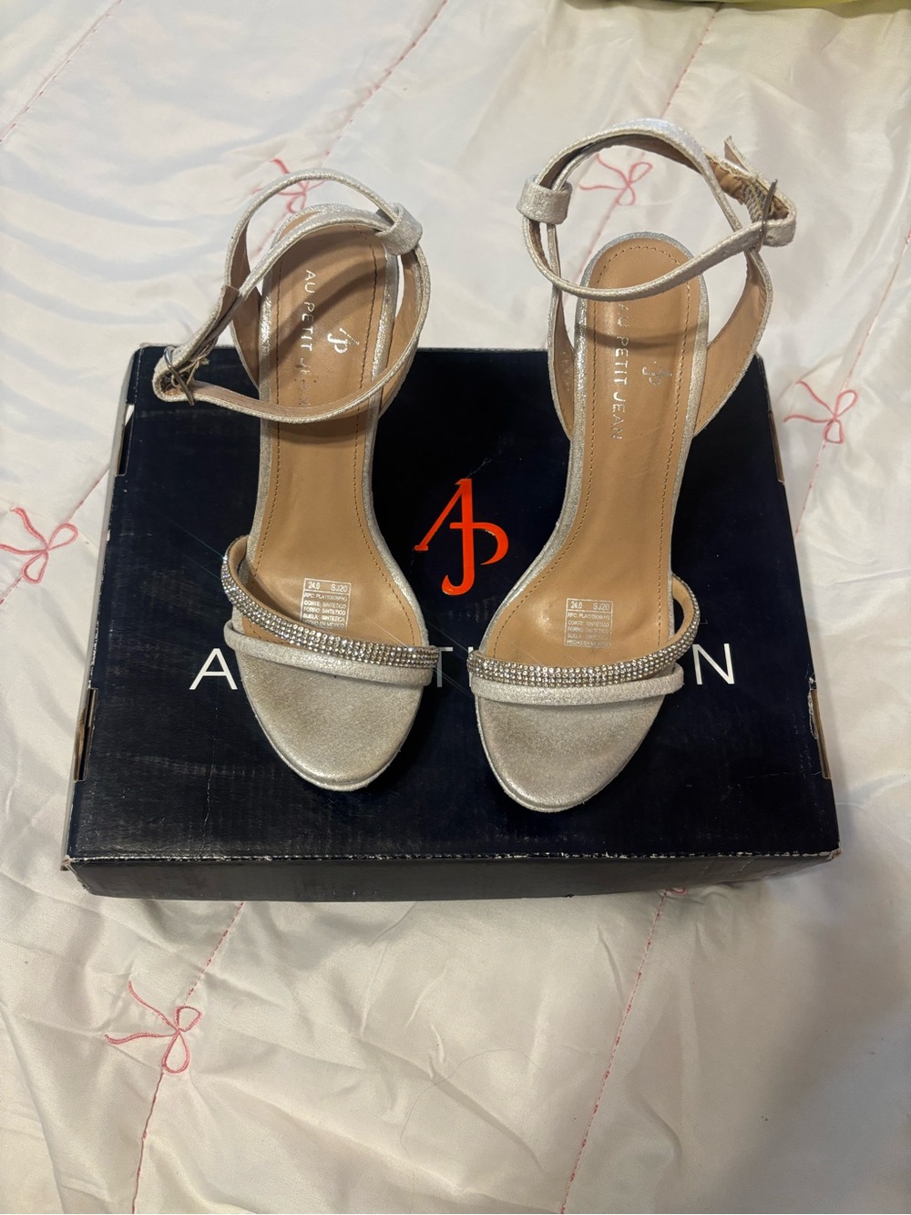 | Silver Ankle-Strap Rhinestone Sandals